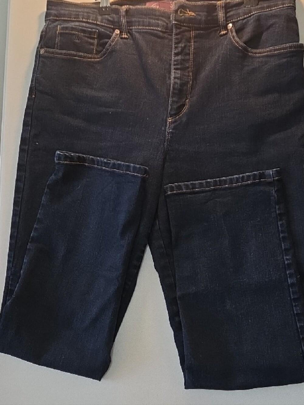 Gloria Vanderbilt Amanda Dark Blue High-Rise Women's Jeans with Gold Stitching